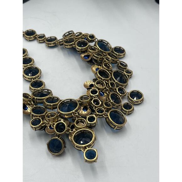 J. Crew Midnight Blue Glitter Floral Rhinestone Waterfall Statement Bib Necklace - Picture 9 of 16
